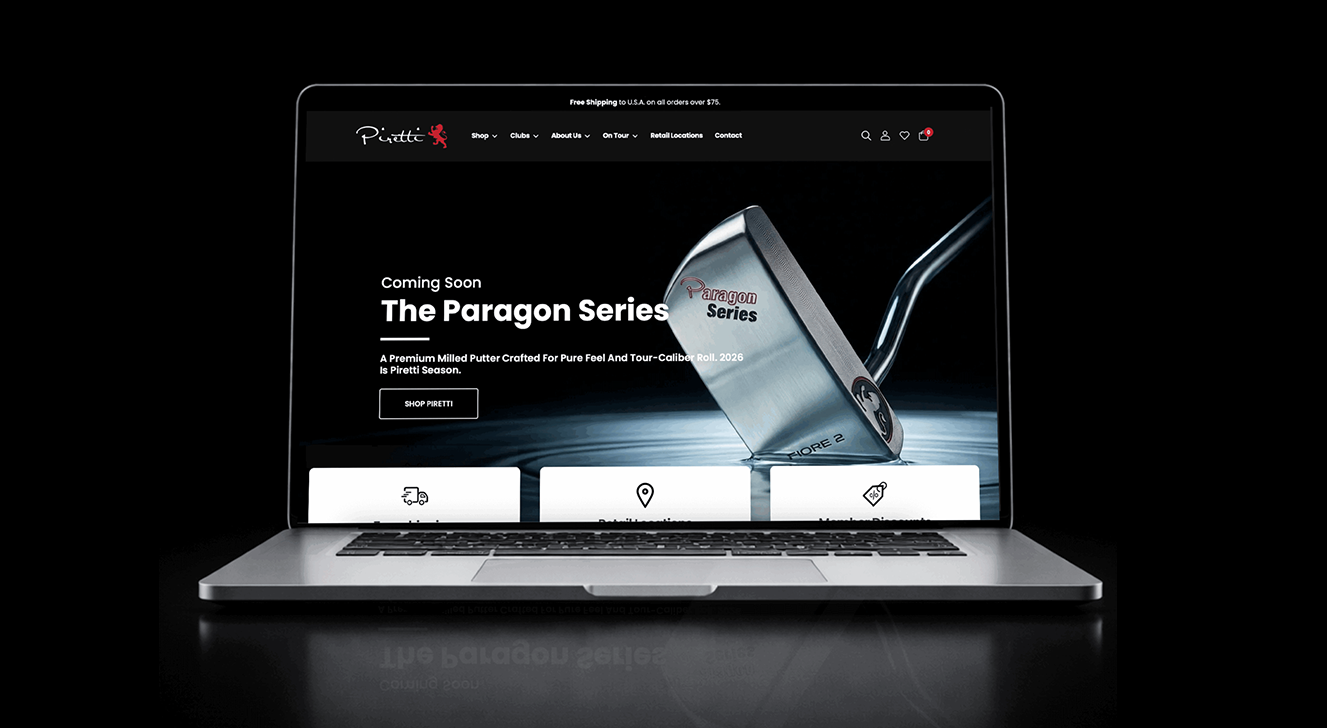 Piretti Golf homepage after redesign